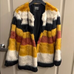 Zara Colorful Faux Fur Jacket